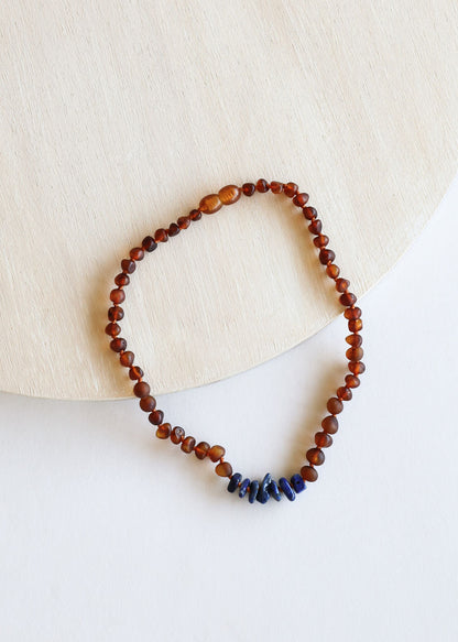 Raw Cognac Baltic Amber + Raw Lapis || Necklace by CanyonLeaf