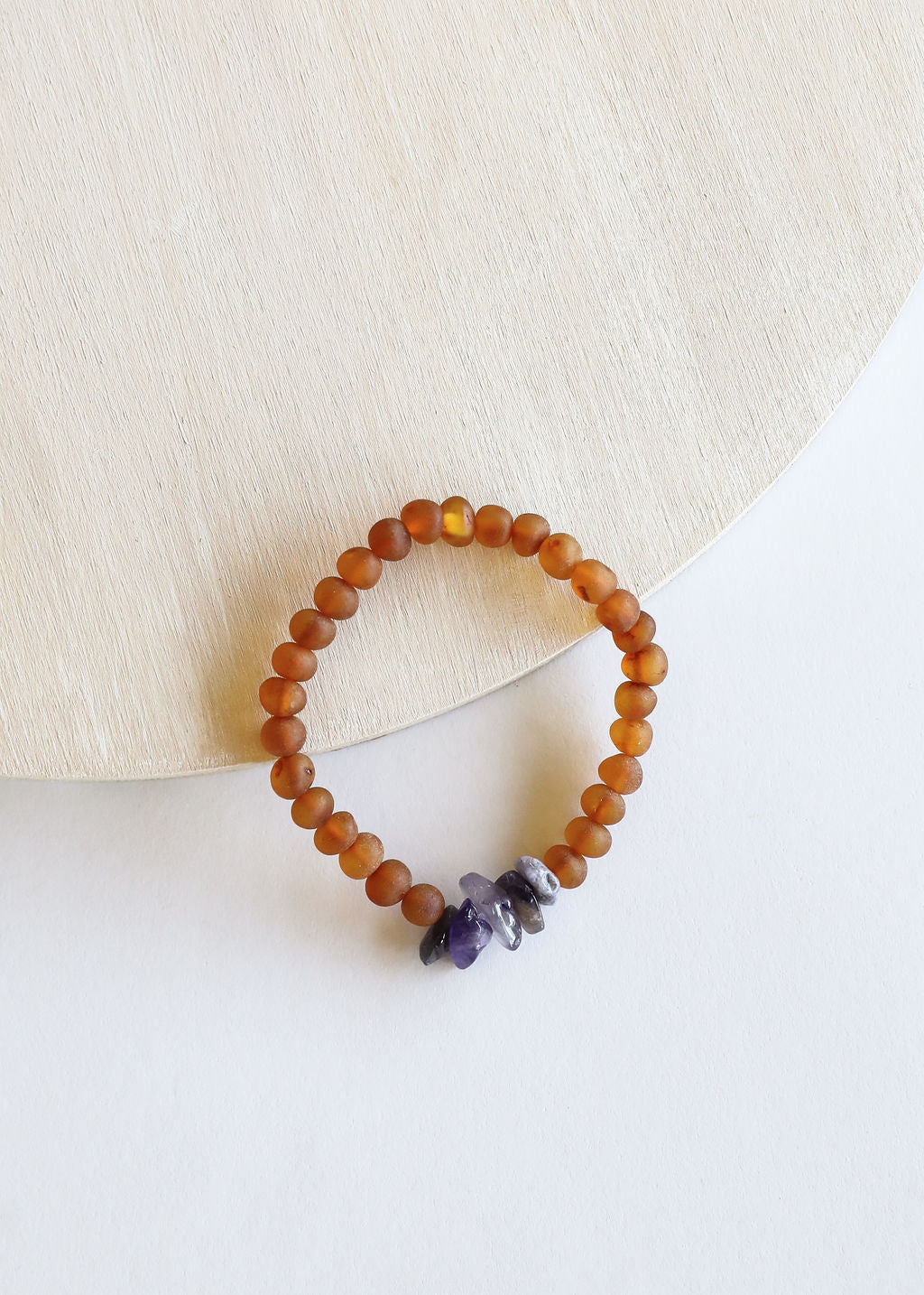 Raw Cognac Baltic Amber + Raw Amethyst || Adult Bracelet by CanyonLeaf