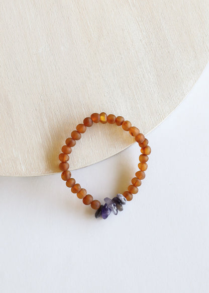 Raw Cognac Baltic Amber + Raw Amethyst || Bracelet Set by CanyonLeaf