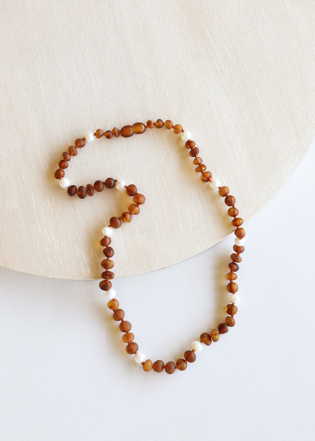 Raw Cognac Baltic Amber + Pearl Halo || Necklace by CanyonLeaf