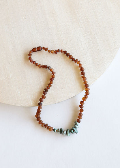 Raw Cognac Baltic Amber + Raw Turquoise Jasper || Necklace by CanyonLeaf