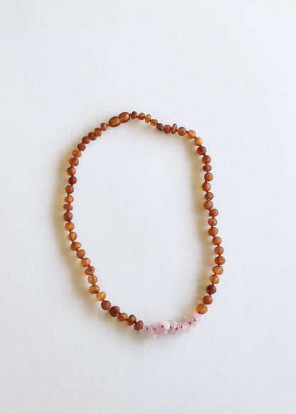 Raw Cognac Baltic Amber + Raw Rose Quartz || Necklace Set by CanyonLeaf