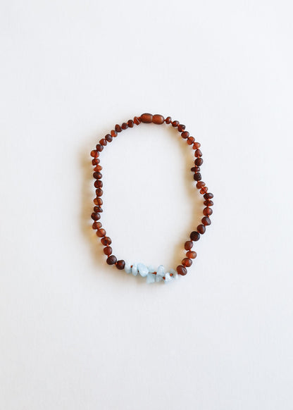 Raw Cognac Baltic Amber + Aquamarine || Necklace by CanyonLeaf
