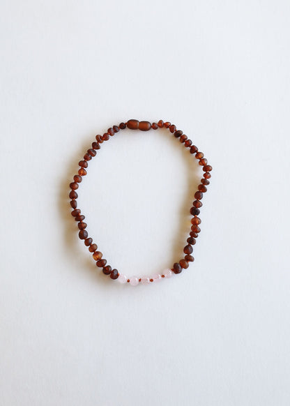 Raw Cognac Baltic Amber + Rose Quartz || Necklace by CanyonLeaf