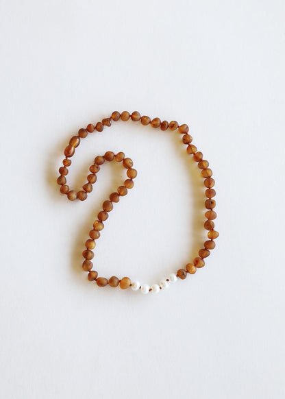 Raw Cognac Baltic Amber + Pearls || Necklace by CanyonLeaf