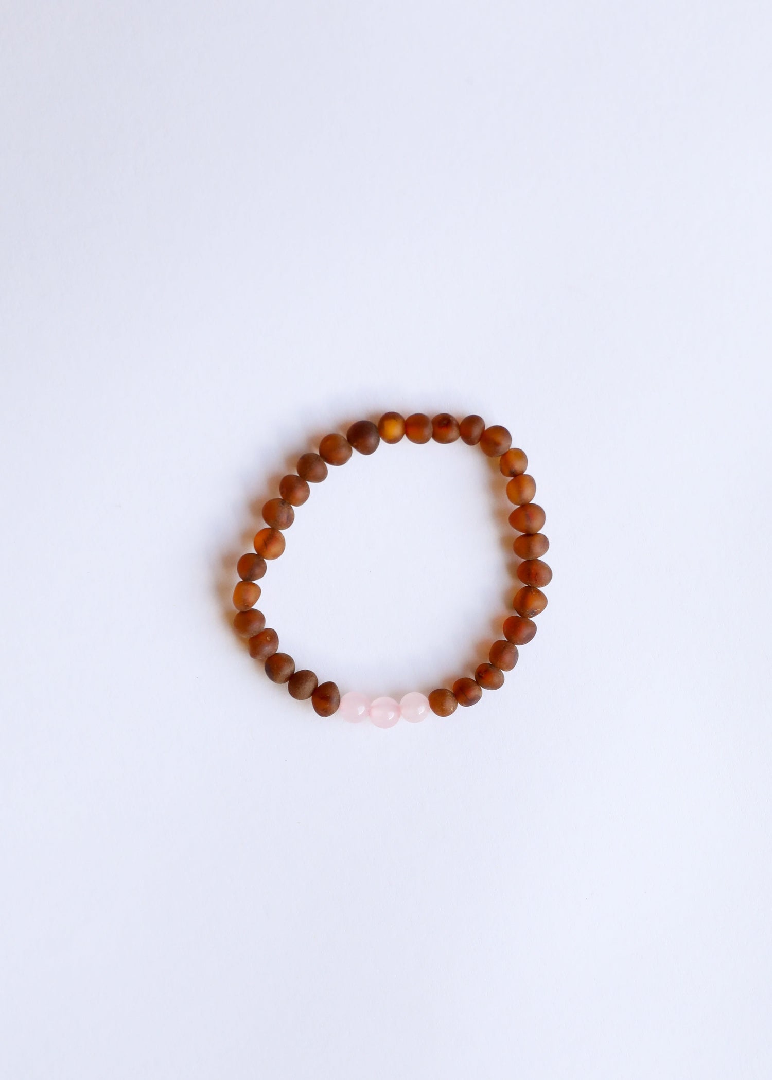 Raw Cognac Baltic Sea Amber + Rose Quartz || Adult Bracelet by CanyonLeaf