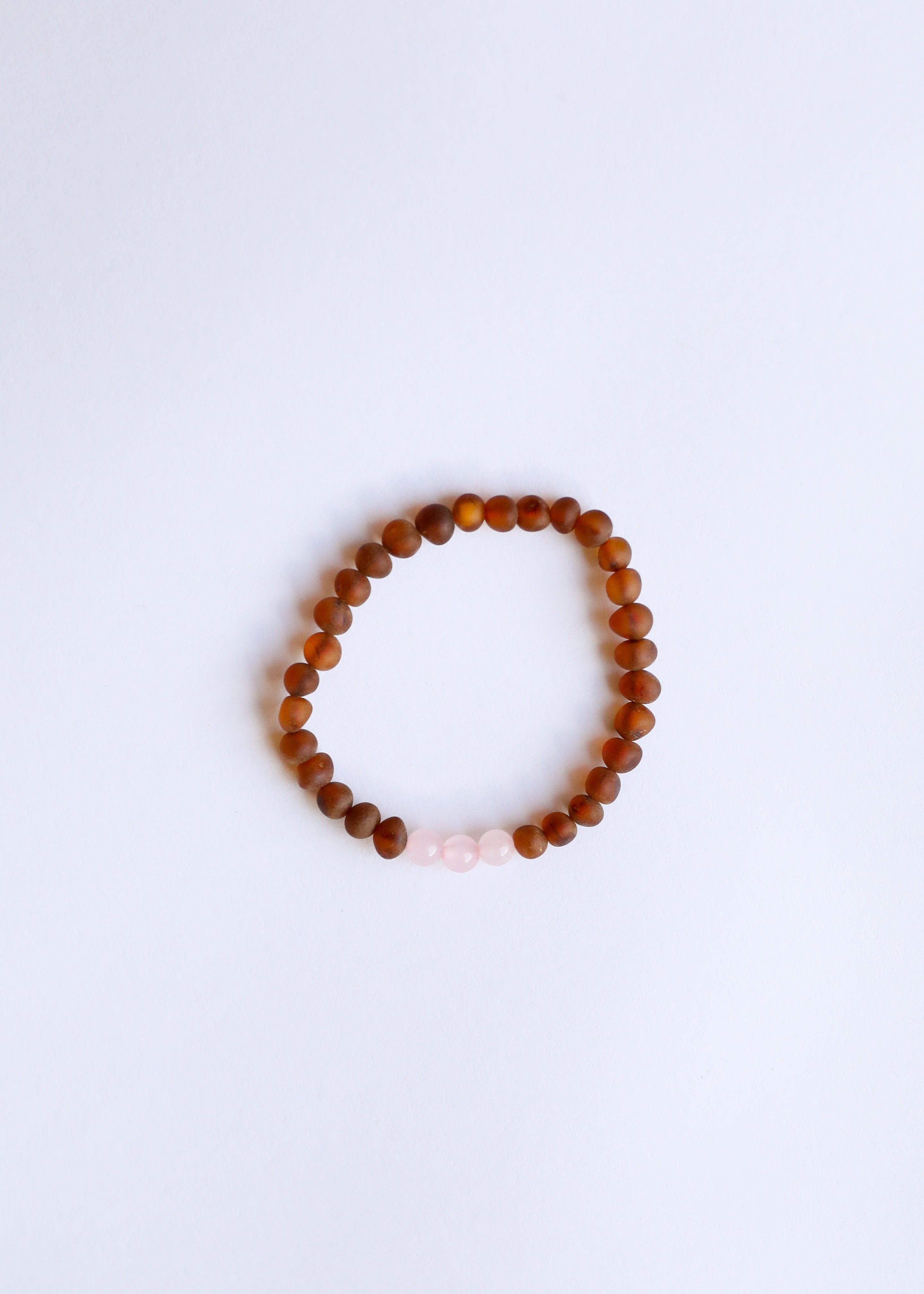 Raw Cognac Baltic Sea Amber + Rose Quartz || Adult Bracelet by CanyonLeaf