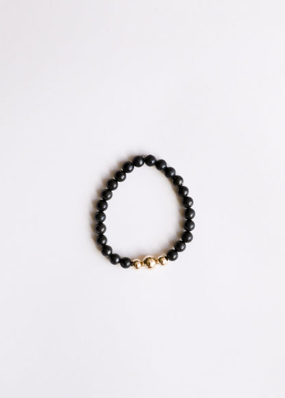 Pure Shungite + 14K Gold Filled Trio || Adult Stretch Bracelet by CanyonLeaf