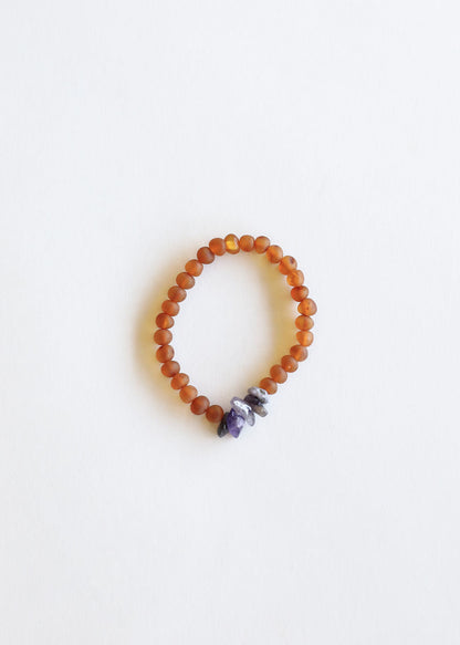 Raw Cognac Baltic Amber + Raw Amethyst || Adult Bracelet by CanyonLeaf