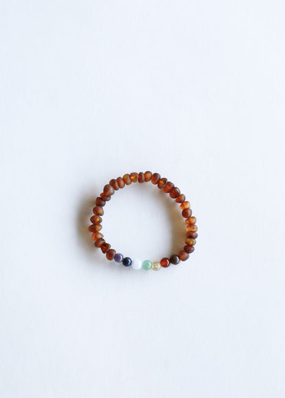 Raw Cognac Baltic Amber + CHAKRA Crystals || Bracelet Set by CanyonLeaf