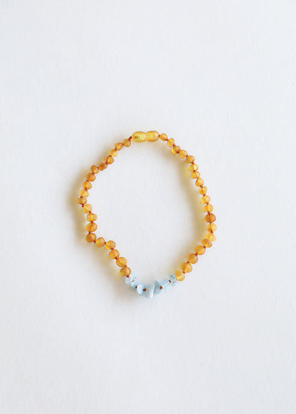 Raw Honey Baltic Amber + Aquamarine || Necklace by CanyonLeaf