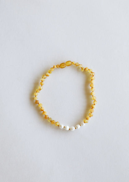 Raw Honey Baltic Amber + Pearl || Necklace by CanyonLeaf