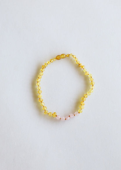 Raw Honey Baltic Amber + Rose Quartz || Necklace by CanyonLeaf