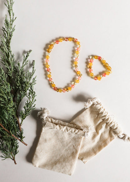 Polished Honey Baltic Amber + Honeysuckle Gemstones || Kids Set || by CanyonLeaf