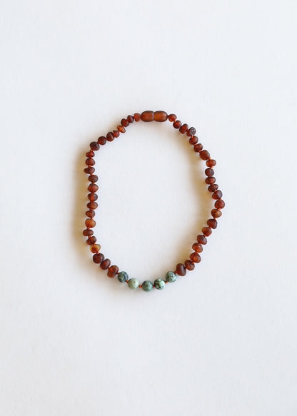 Raw Cognac Baltic Amber + Turquoise Jasper || Necklace by CanyonLeaf