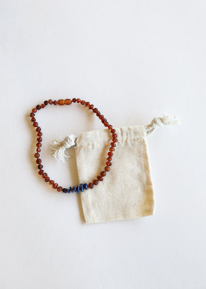 Raw Cognac Baltic Amber + Raw Lapis || Necklace by CanyonLeaf