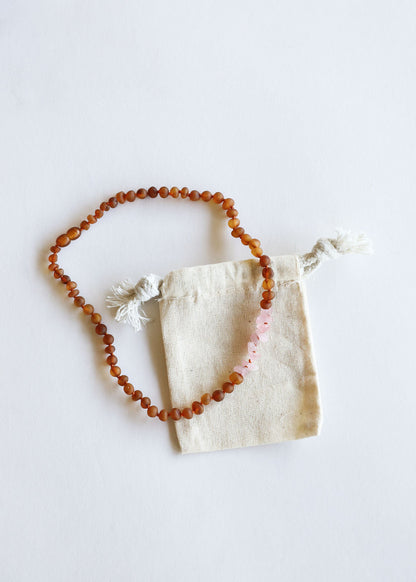 Raw Cognac Baltic Amber + Raw Rose Quartz || Necklace by CanyonLeaf