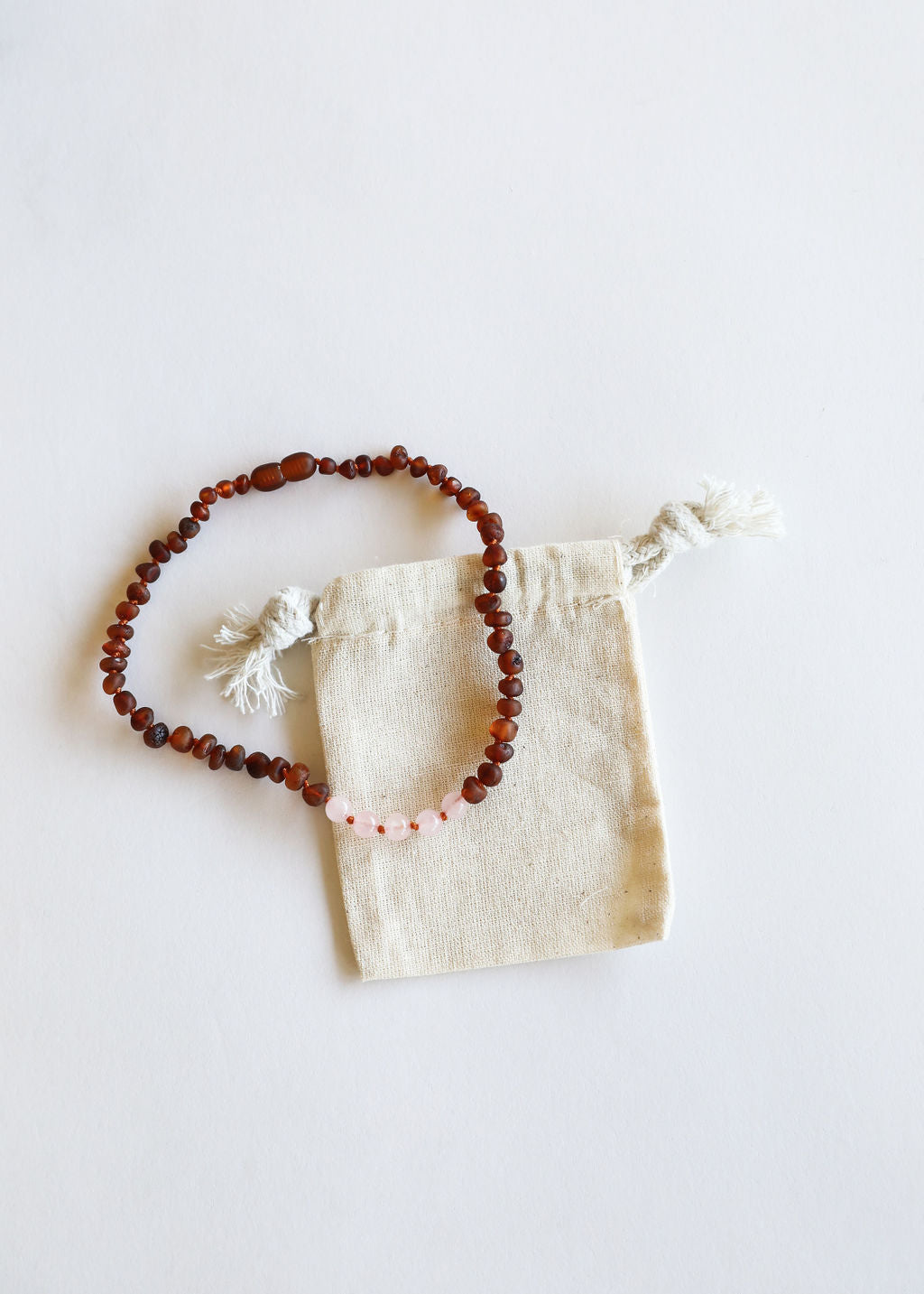 Raw Cognac Baltic Amber + Rose Quartz || Necklace by CanyonLeaf