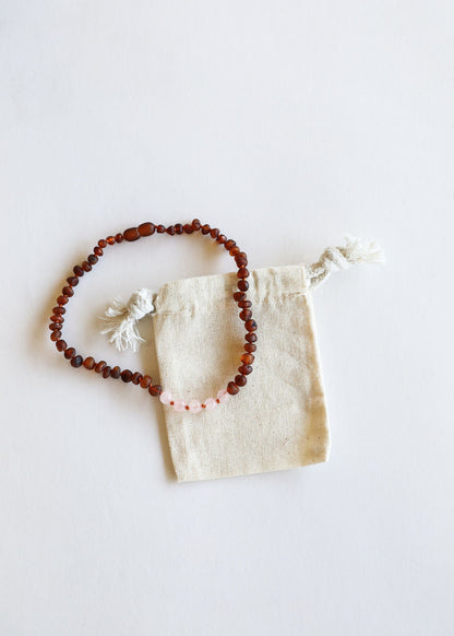 Polished Cognac Baltic Amber + Rose Quartz || Necklace by CanyonLeaf