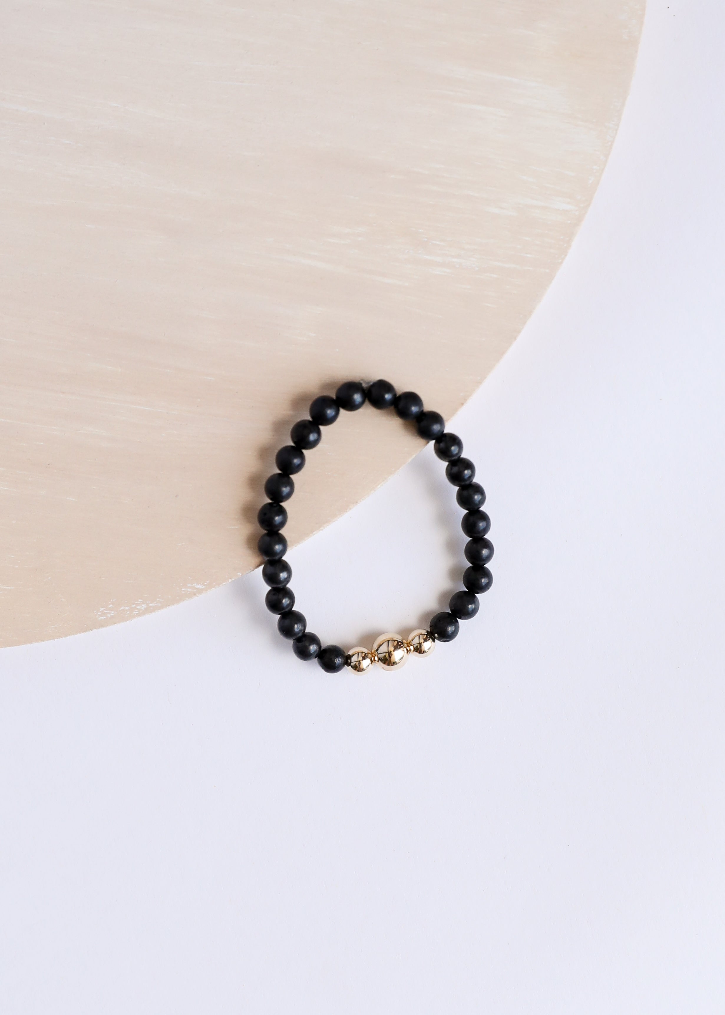 Pure Shungite + 14K Gold Filled Trio || Adult Stretch Bracelet by CanyonLeaf