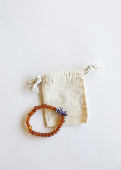 Raw Cognac Baltic Amber + Raw Amethyst || Adult Bracelet by CanyonLeaf