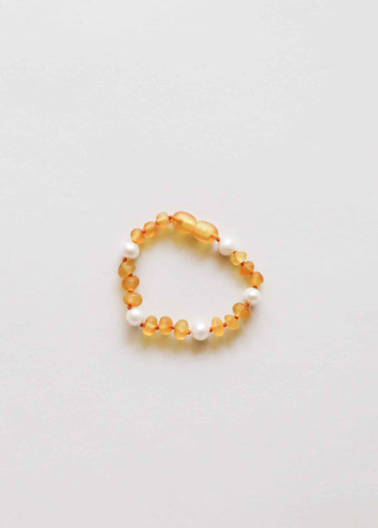 Raw Honey Baltic Amber + Pearl Halo || Anklet or Bracelet by CanyonLeaf