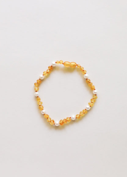 Raw Honey Baltic Amber + Pearl Halo || Anklet or Bracelet by CanyonLeaf
