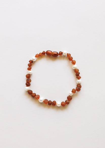 Raw Cognac Baltic Amber + Pearl Halo || Anklet or Bracelet by CanyonLeaf