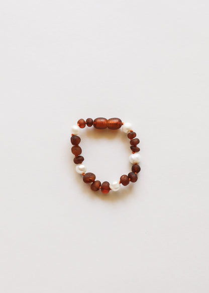 Raw Cognac Baltic Amber + Pearl Halo || Anklet or Bracelet by CanyonLeaf