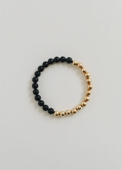 Shungite : 14k Gold Filled Sun + Moon || Stretch Bracelets by CanyonLeaf