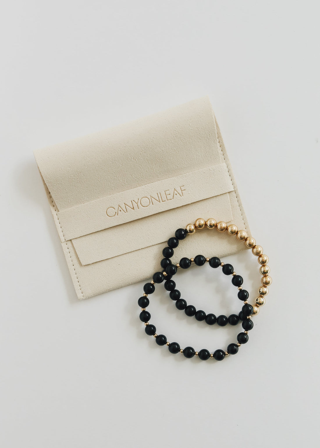 Shungite : 14k Gold Filled Sun + Moon || Stretch Bracelets by CanyonLeaf