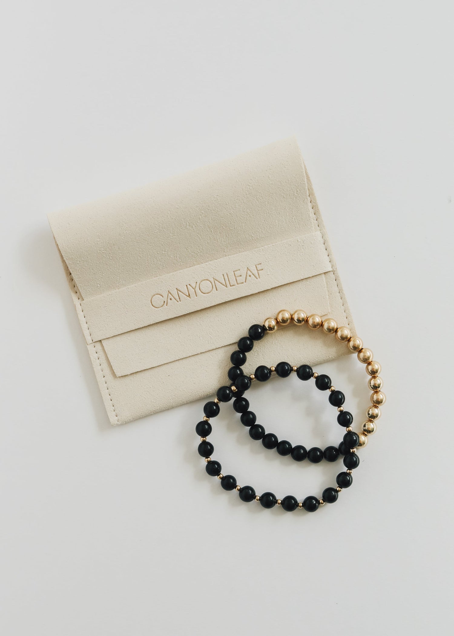 Shungite : 14k Gold Filled Sun + Moon || Stretch Bracelets by CanyonLeaf