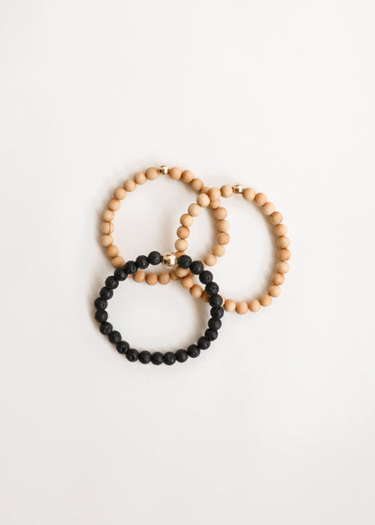 Cypress Wood + 14K Gold Filled || Beaded Stretch Bracelet by CanyonLeaf