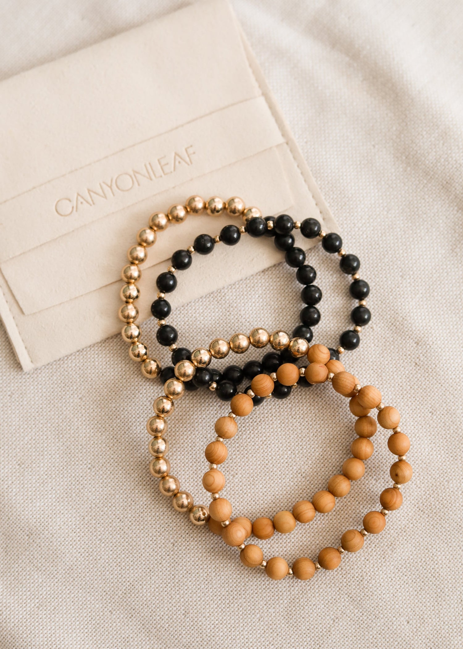 Shungite : 14k Gold Filled Sun + Moon || Stretch Bracelets by CanyonLeaf