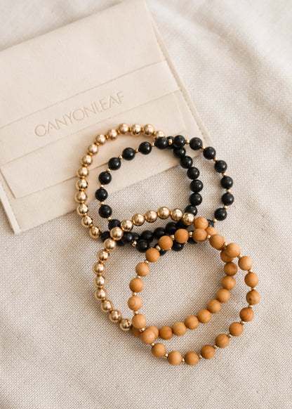Shungite : 14k Gold Filled Sun + Moon || Stretch Bracelets by CanyonLeaf