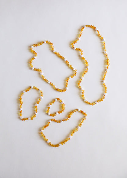 Raw Honey Baltic Amber + Pearl Halo || Necklace by CanyonLeaf