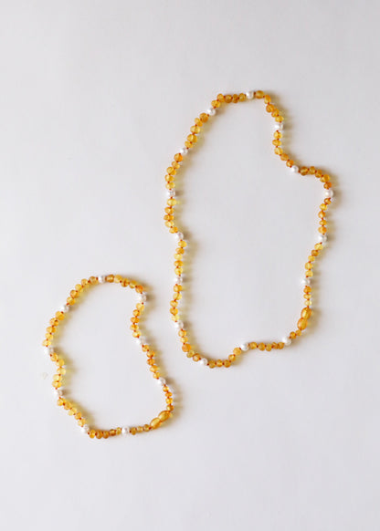 Raw Honey Baltic Amber + Pearl Halo || Necklace by CanyonLeaf