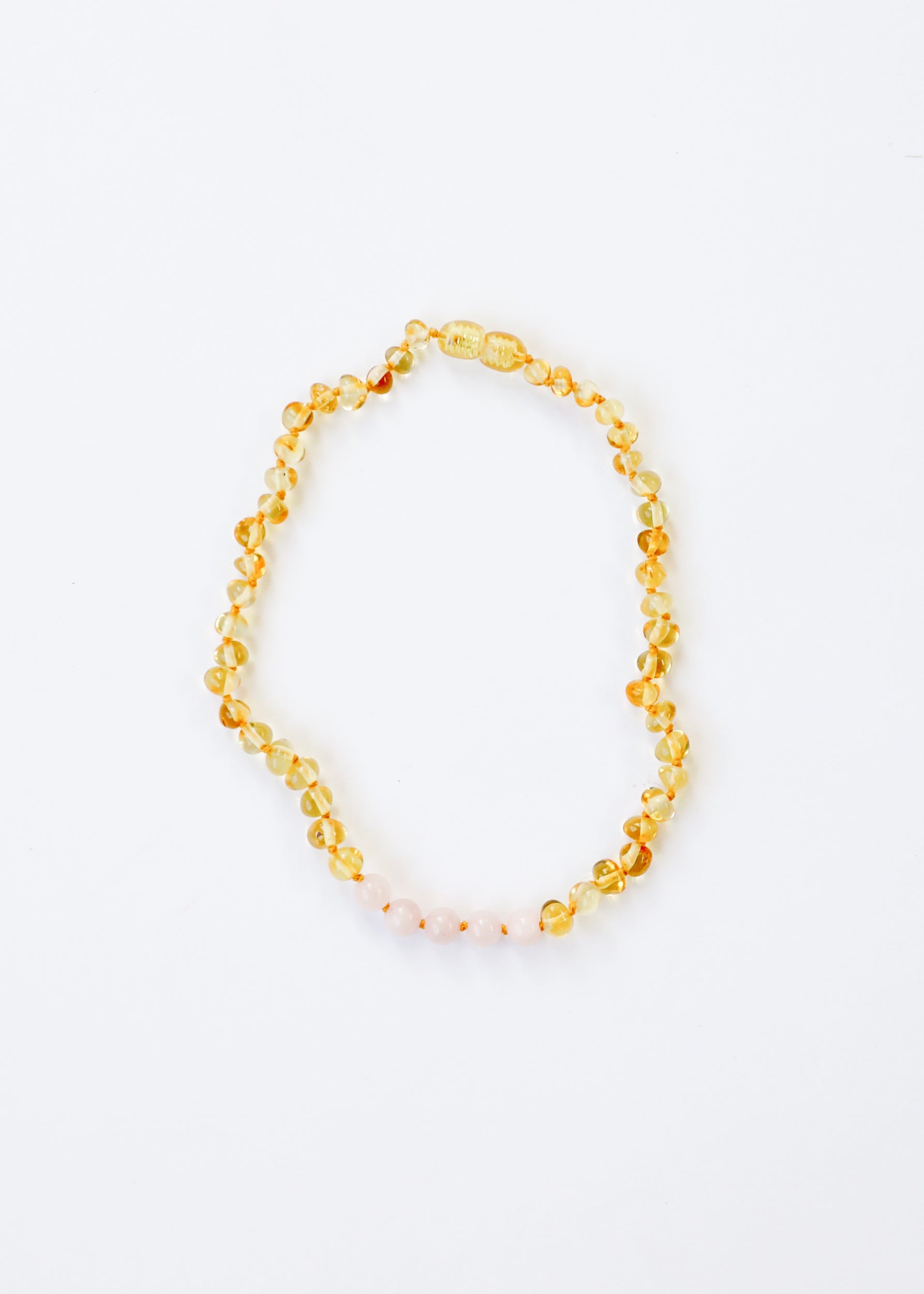 Polished Honey Baltic Amber + Rose Quartz || Necklace by CanyonLeaf