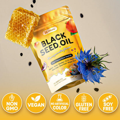 Black Seed Oil Gummies | Hair, Skin &amp; Nail Nourishment | Pomegranate Flavor by FreshDrinkUS - Natural and Premium Herbal Tea