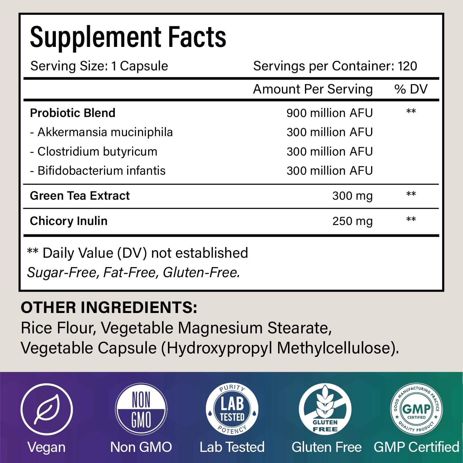Probiotic Capsules - 900 Million AFU of Akkermansia, Clostridium, Bifidobacterium. Added Prebiotic Chicory and Green Tea Exact. by FreshDrinkUS - Natural and Premium Herbal Tea