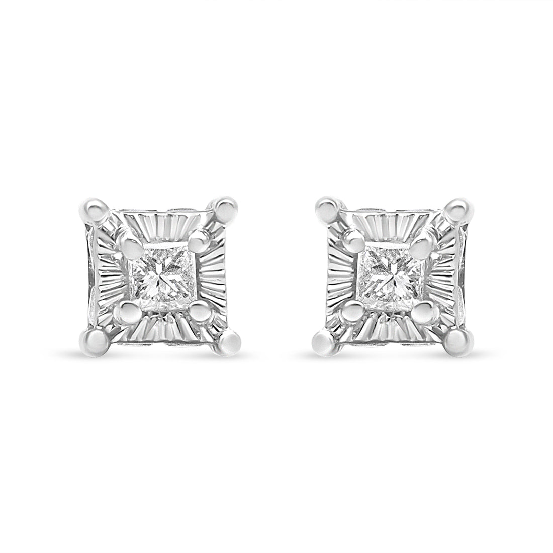.925 Sterling Silver 1/4 Cttw Miracle Set Princess-Cut Diamond Solitaire Stud Earrings with Hidden Halo (I-J Color, SI2-I1 Clarity)