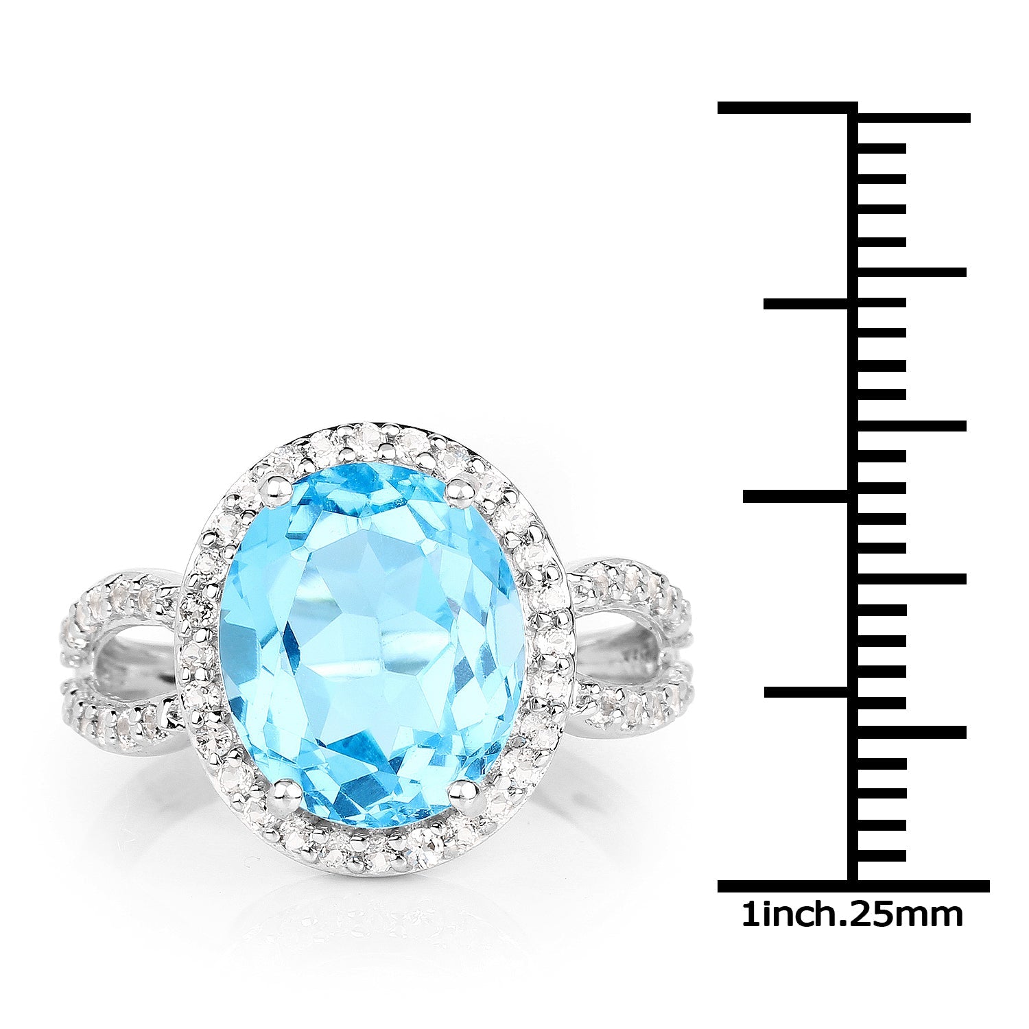 6.03 Carat Genuine Swiss Blue Topaz &amp; White Topaz .925 Sterling Silver Ring