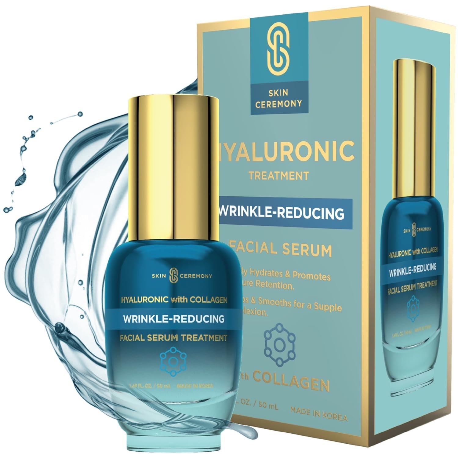 Hyaluronic Acid &amp; Collagen Wrinkle Reducing Serum - Deep Hydration, Plumps &amp; Smooths Skin - Dermatologist Tested, Clean Beauty, Korean Skin Care - 1.69 FL.OZ. by Korean Skin Care