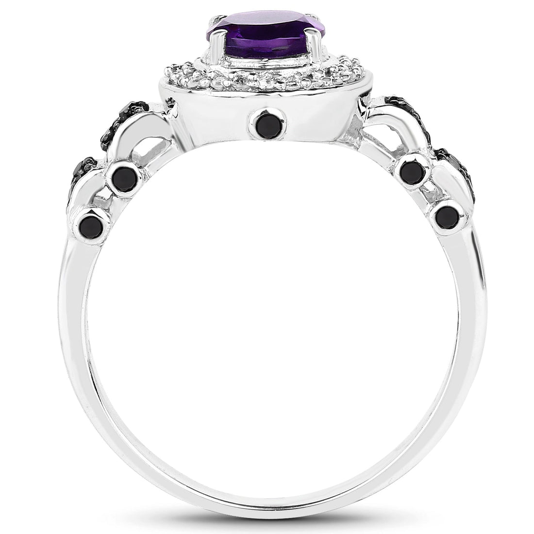 1.02 Carat Genuine Amethyst, Black Diamond &amp; White Diamond .925 Sterling Silver Ring