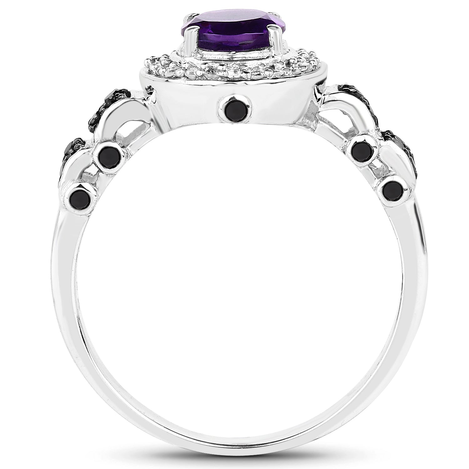 1.02 Carat Genuine Amethyst, Black Diamond &amp; White Diamond .925 Sterling Silver Ring