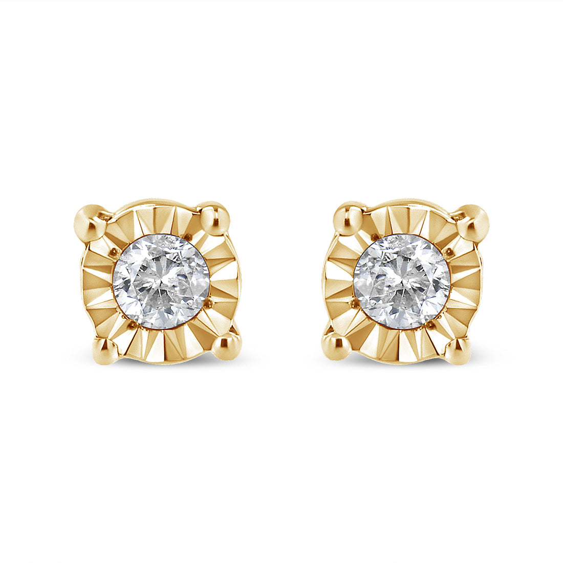 10K Yellow Gold Plated .925 Sterling Silver 1/10 Cttw Round Brilliant-Cut Diamond Miracle-Set Stud Earrings (J-K Color, I3 Clarity)