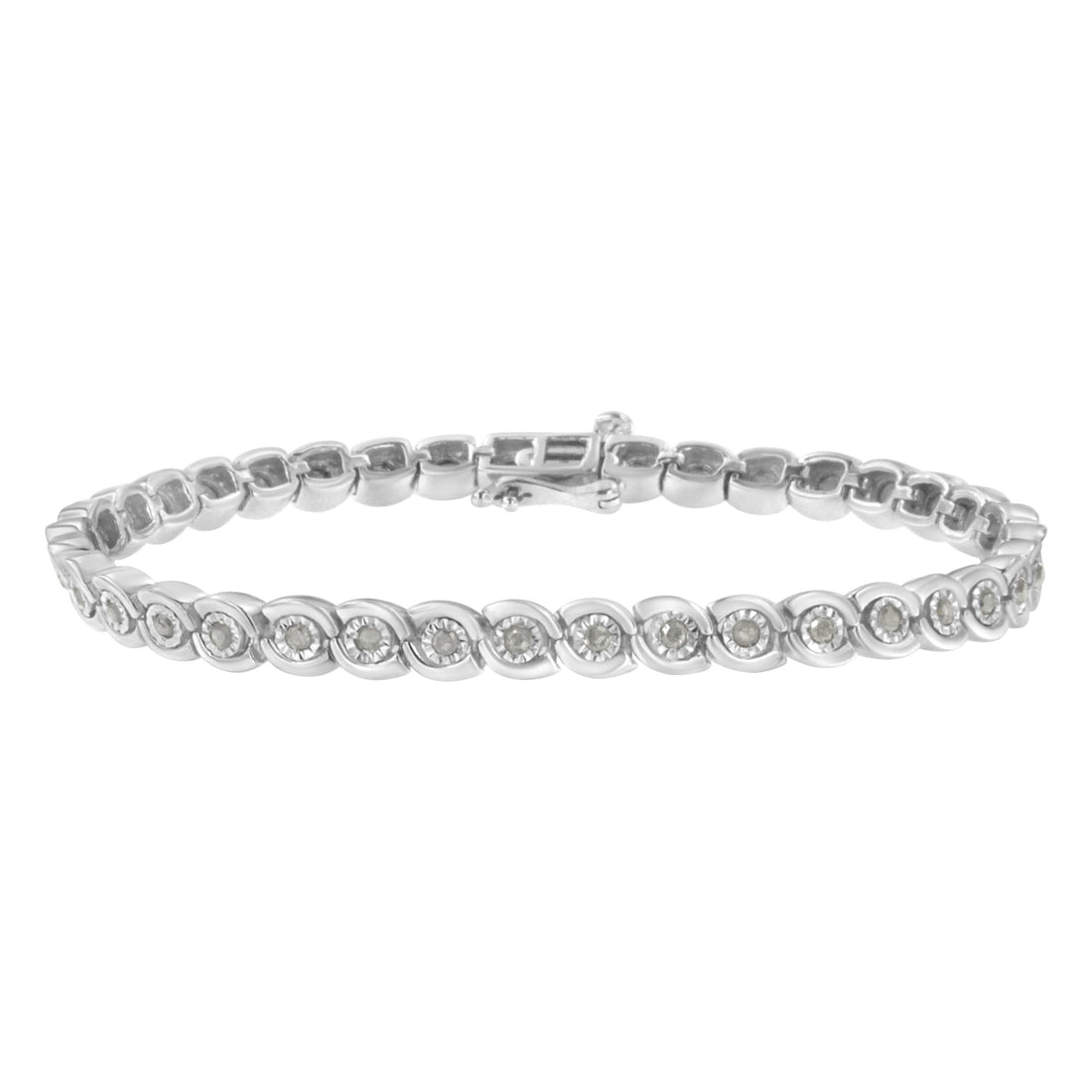 .925 Sterling Silver 1.0 cttw Miracle Set Diamond Spiraling Bezel Link Bracelet(I-J Color, I3 Clarity) -7.25"