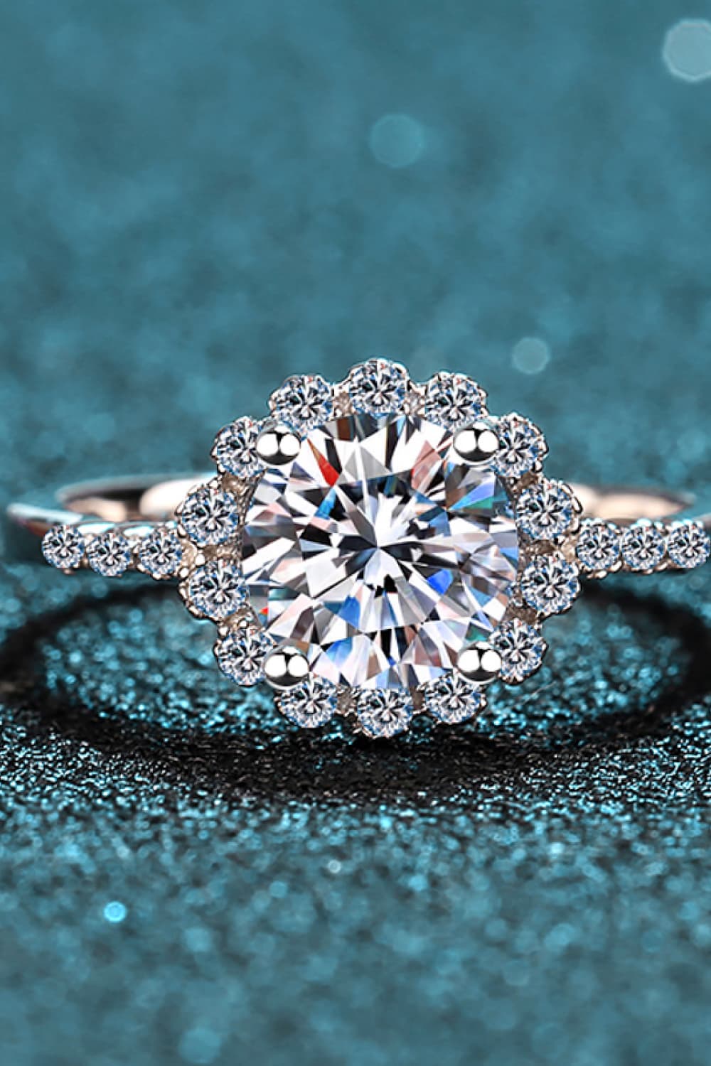1 Carat Brilliant Round Cut Sparkala™ Rhodium-Plated Halo Ring by Sparkala
