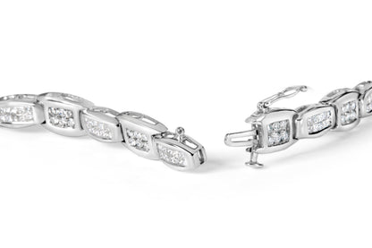 14K White Gold 2-1/2 Cttw Round-Brilliant &amp; Baguette Cut Diamond 7" Alternating Flared Links Tennis Bracelet (H-I Color, SI1-SI2 Clarity)