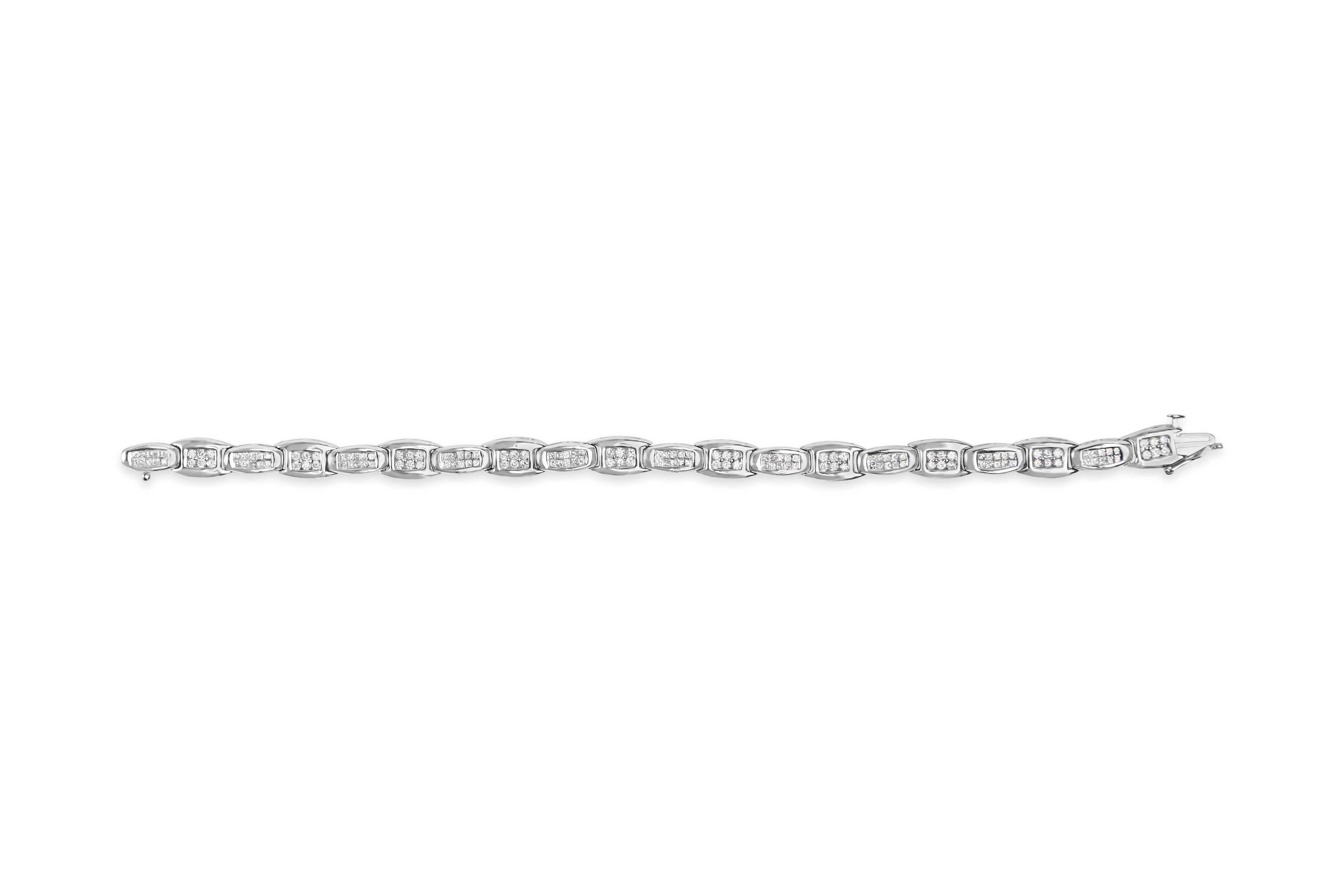 14K White Gold 2-1/2 Cttw Round-Brilliant &amp; Baguette Cut Diamond 7" Alternating Flared Links Tennis Bracelet (H-I Color, SI1-SI2 Clarity)